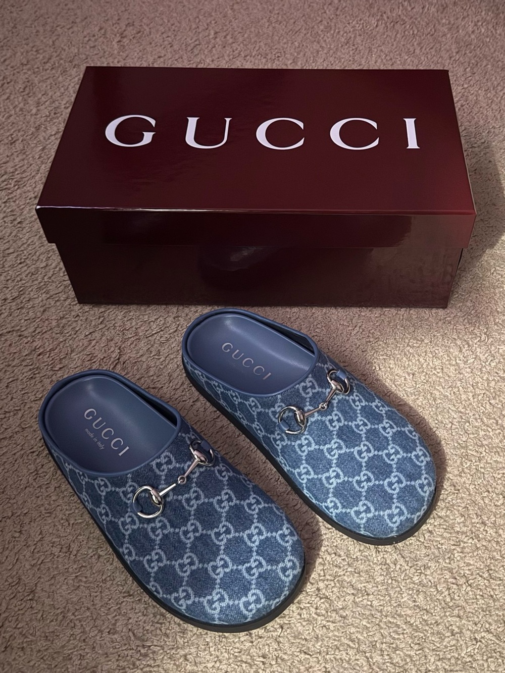 GG Horsebit denim mules - NWT